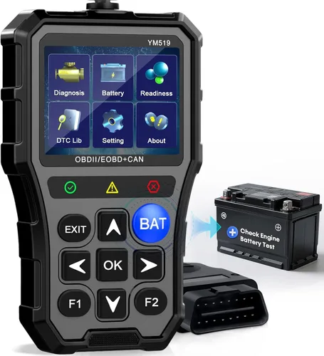 AMTIFO Escáner OBD2 con Probador de Batería - Verificar Luz del Motor y Preparación de Emisiones, Plug & Play, Salud de la Batería, Datos en Tiempo
