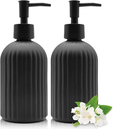 Miniatura 11 de Paquete de 2 dispensadores de jabón de vidrio con bomba, dispensador de jabón líquido de 13.5 fl oz para jabón, champú y loción para cocina, baño