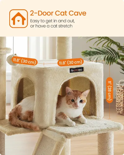 Miniatura 6 de Feandrea Árbol para gatos, torre para gatos de 37.8 pulgadas, condominio de varios niveles con perca ensanchada, postes rascadores y rampa, cueva