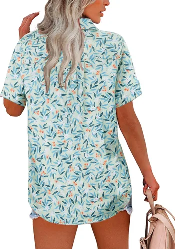 Miniatura 4 de HOTOUCH Camisa con botones para mujer, de algodón, de manga corta, cuello en V, con botones, para verano y playa