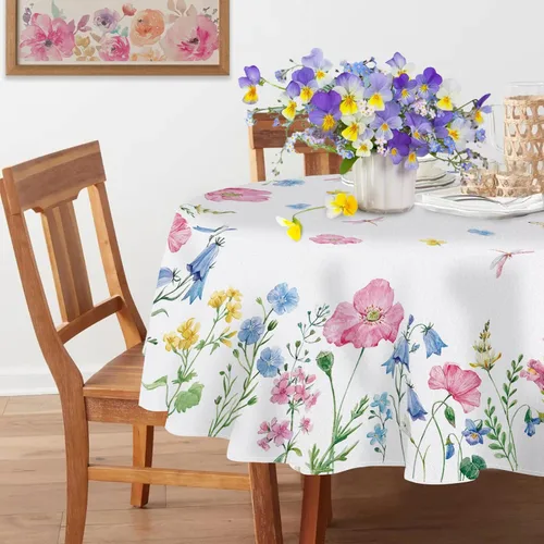 Mantel redondo de flores florales de primavera y verano, 60 x 60 pulgadas, mantel decorativo de flores silvestres, decoración de mesa de comedor de