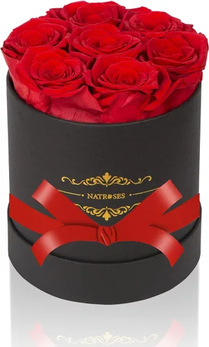 Miniatura 16 de NATROSES 7 piezas de rosas preservadas en una caja, flores preservadas para cumpleaños, regalos de flores para el Día de la Madre (negro)