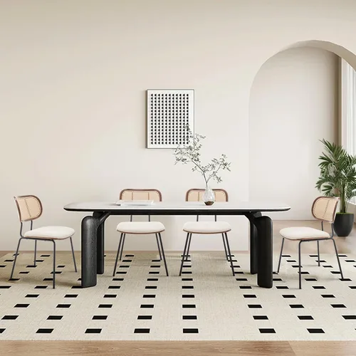 Miniatura 8 de Juego de 2 sillas de comedor de ratán, sillas de comedor modernas de mediados de siglo con respaldo de caña para cocina y comedor, tela de 19 beige