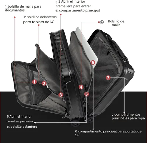 Miniatura 2 de TydeCkare Equipaje de mano de 16" con 2 compartimentos para portátil, Negro, 16 pulg., Negocios