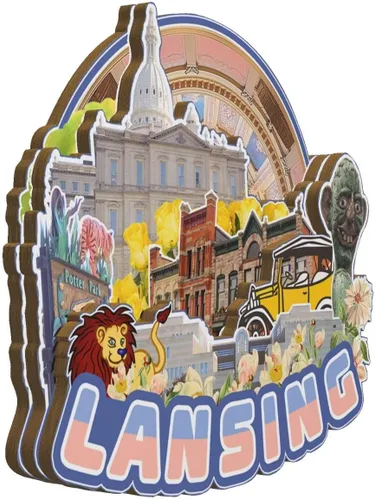 Miniatura 2 de Lansing - Imán de madera para nevera, diseño de Michigan, Estados Unidos, 3118