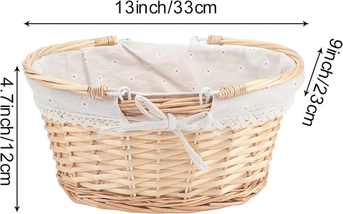 Miniatura 2 de ZOENHOU 2 cestas vacías de mimbre natural, tejida a mano, grandes recuerdos, cesta de picnic con asas para recoger frutas, verduras, huevos, dulces