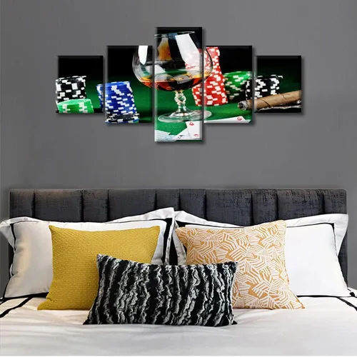 Miniatura 3 de TUMOVO 5 paneles para decoración del hogar, fichas apiladas, obras de arte modernas y contemporáneas grandes para bar, pub, club, fotos, tarjetas