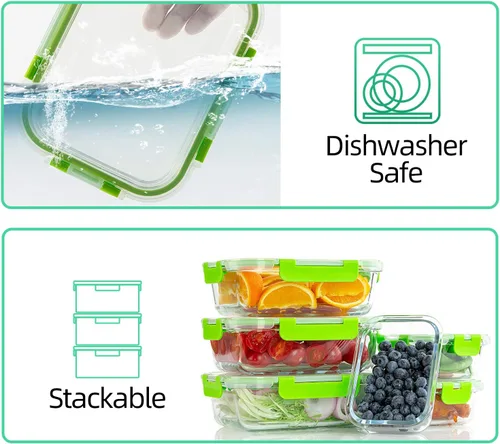 Miniatura 4 de C CREST Contenedores de vidrio para almacenamiento de alimentos con tapas, [paquete de 10] recipientes de preparación de comidas para cocina, uso