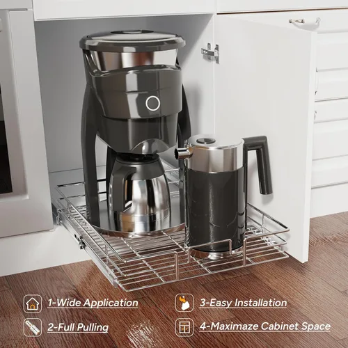 Miniatura 6 de ROOMTEC Organizador de gabinete extraíble (11 pulgadas de ancho x 21 pulgadas de profundidad), estantes deslizantes resistentes, cajones extraíbles