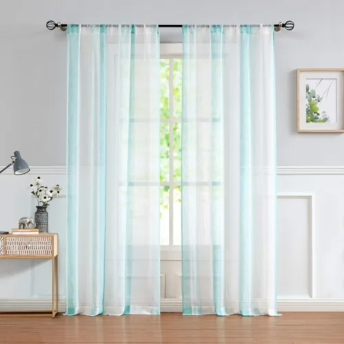 Miniatura 19 de Central Park Cortinas Transparentes de Rayas Beige y Blancas Estilo Granja de Lino Bouclé, Pares de Paneles de Cortina de Ventana Tejidos con Hilo