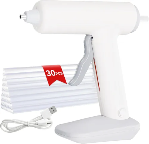 Pistola de pegamento caliente, pistola de pegamento caliente inalámbrica, calentamiento rápido de 90 segundos, mini pistola de pegamento y palos con