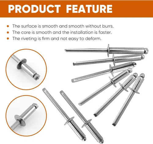 Miniatura 4 de ALLCLEAN 50 piezas de remaches ciegos profesionales de acero inoxidable de 1/4" x 1/2", remaches POP de 6,4 x 12 mm, agarre y mandril de acero