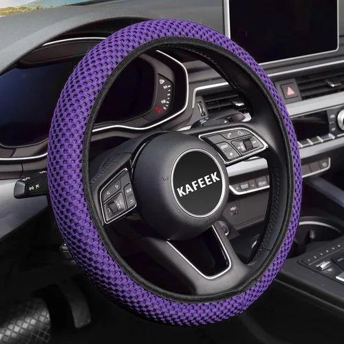 Miniatura 7 de KAFEEK Funda elástica para volante, cálida en invierno y fresca en verano, universal de 15 pulgadas, seda de hielo transpirable de microfibra, Negro