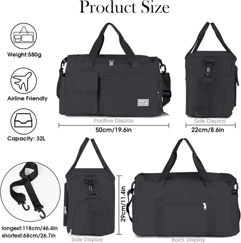 Miniatura 3 de CS COSDDI - Bolsa de viaje deportiva con manga de carretera, bolsa de gimnasio deportiva para mujer, bolsa de mano con compartimento para zapatos