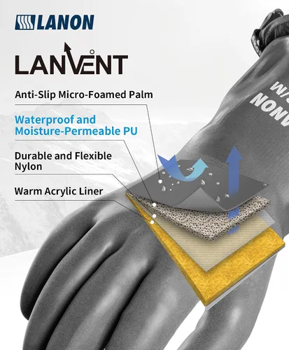 Miniatura 2 de LANON Waterproof Winter Work Gloves, Moisture-permeable PU Coated，Warm Gloves for Freezer & Outdoor Work