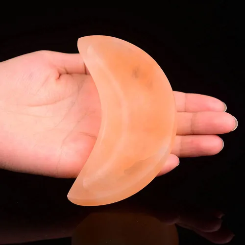 Miniatura 4 de JIC Gem Cuenco de selenita naranja de 4 pulgadas con forma de luna, cuenco de cristal de selenita marroquí para carga, curación, decoración del hogar