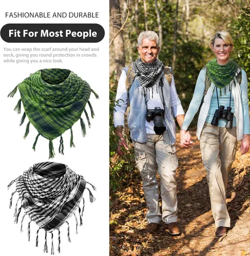Miniatura 4 de 3 piezas de turbante Shemagh Keffiyeh bufanda turbante árabe, turbante a cuadros con flecos, bufanda táctica para acampar al aire libre, accesorio