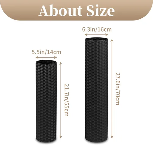 Miniatura 3 de Sziqiqi Jarrón negro cilíndrico alto para piso: 70,1/55,1 cm Jarrón decorativo extra grande de metal, juego de 2, para sala de estar, moderno