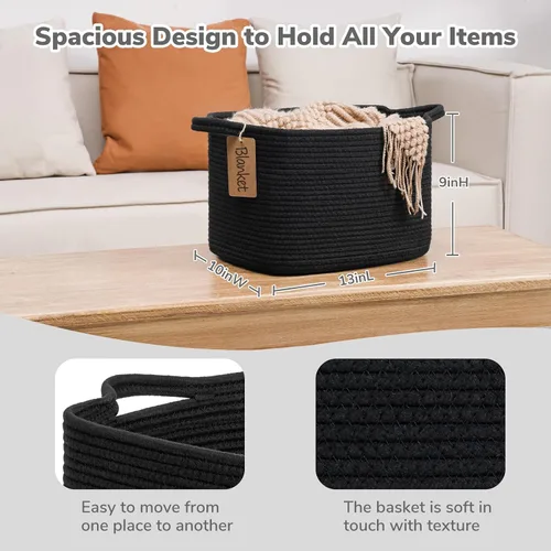Miniatura 3 de Goodpick Cesta de Almacenamiento Negra para Estantes, Cestas Tejidas para Almacenamiento, Cestas de Almacenamiento de Juguetes para Niños, Cesta