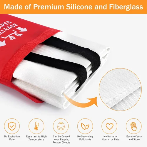 Miniatura 5 de Mondoshop Manta Ignífuga de Silicona para el Hogar - 40"x40" Mantas de Emergencia contra Incendios para Cocina, Mantas Ignífugas para Automóvil