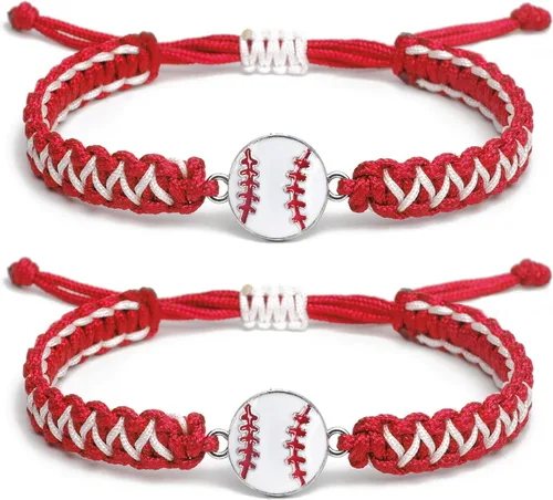 Miniatura 8 de Pulsera con dije de béisbol de 2 piezas de regalo para niños, niñas, adultos Joyería deportiva elegante Gran regalo de cumpleaños