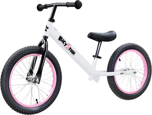 Bicystar Bicicleta de equilibrio para niños de 16 pulgadas para niños de 5 a 8 años, sin pedales, neumáticos de aire, reposapiés, altura ajustable