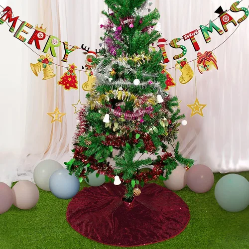 Miniatura 3 de AMZLOKAE Falda de árbol de lentejuelas color burdeos de 36 pulgadas, kit de decoración navideña de vino con purpurina y brillo para Halloween