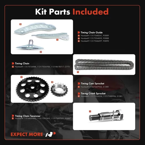 Miniatura 2 de A-Premium Kit de cadena de distribución del motor con tensor y más [compatible con DOHC, 4Cyl 1.6L] Compatible con Mini Cooper [Serie R56]