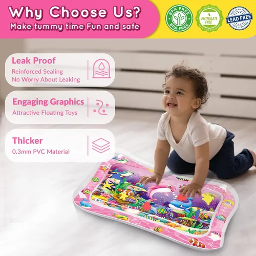 Miniatura 4 de Infinno Alfombrilla de agua para bebés y niños de 3, 6 y 9 meses, para desarrollo sensorial, gran idea de regalo para recién nacidos Rosa