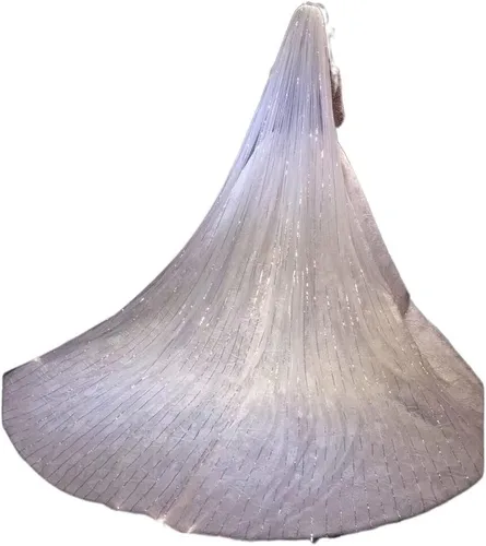 Accesorio de boda de 115ft de borde completo con lentejuelas brillantes de una capa de velo de novia largo con peine blanco marfil color marfil