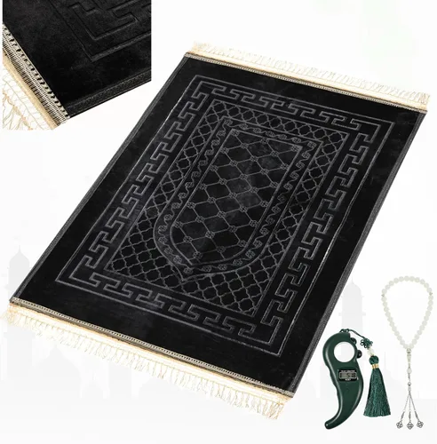 Miniatura 9 de FUMMI Alfombra de oración musulmana acolchada suave con cuentas Tasbih, gruesa alfombrilla de oración islámica antideslizante, lujoso Janamaz
