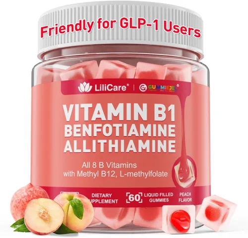 Gomitas de complejo de vitamina B1 y vitamina B metilada, vitaminas B amigables con GLP-1 + benfotiamina + tiamina e inositol, multivitaminas B1 B2