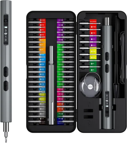 LIFEGOO - Mini destornillador eléctrico, juego de destornilladores de precisión 58 en 1 con 50 puntas magnéticas, pantalla digital, kit de
