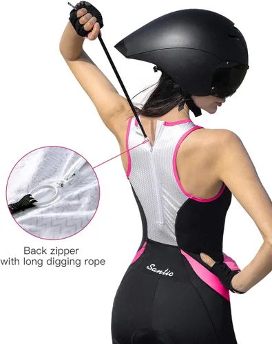 Miniatura 3 de Traje de triatlón de una pieza sin mangas para mujer, acolchado de secado rápido, adelgazante, para correr, nadar, ciclismo Negro/Rosa Rojo
