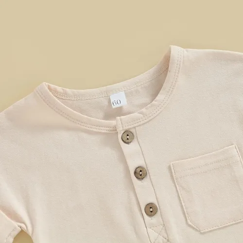 Miniatura 63 de Mameluco unisex de manga corta para bebé recién nacido, con botones, de una pieza, ropa de color sólido