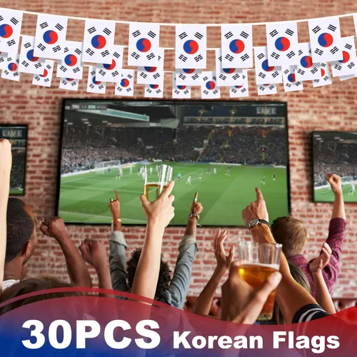 Miniatura 5 de Banderín de bandera de Corea, mini banderas coreanas pequeñas, decoración nacional de país para escuela, fiesta, eventos deportivos, 33 pies 30