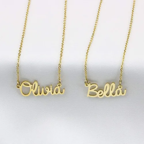 Miniatura 5 de Collar con nombre personalizable, dije de acero inoxidable chapado en oro de 18 quilates, joyería para niñas, regalo de cumpleaños