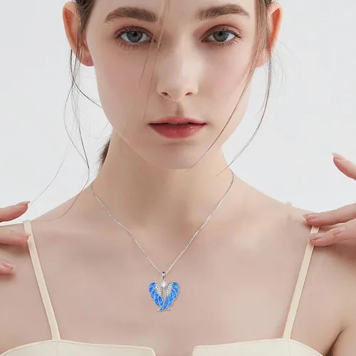 Miniatura 6 de YFN Collar de alas de ángel de plata de ley 925 con colgante de alas de ángel guardián collar de piedra natal para mujeres y niñas joyería de Navidad
