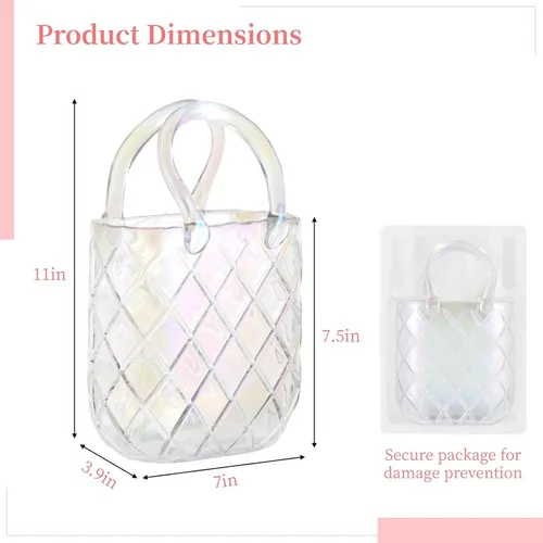 Miniatura 4 de Florero de cristal transparente, florero decorativo con texturas, elegante jarrón con asa