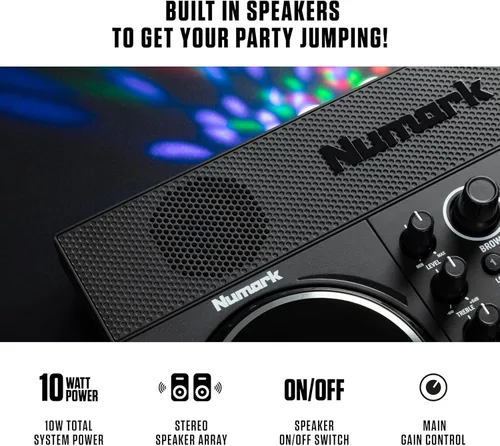 Miniatura 3 de Numark Party Mix Live DJ Controller con altavoces, luces, 2 cubiertas, mezclador, interfaz de audio y Serato Lite