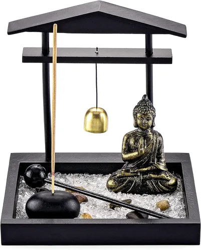 Miniatura 6 de Jovivi set de jardín zen con estatua de Buda, 2 portavelas de té de loto, mazo y rocas y cristales y quemador de incienso con soporte para varillas