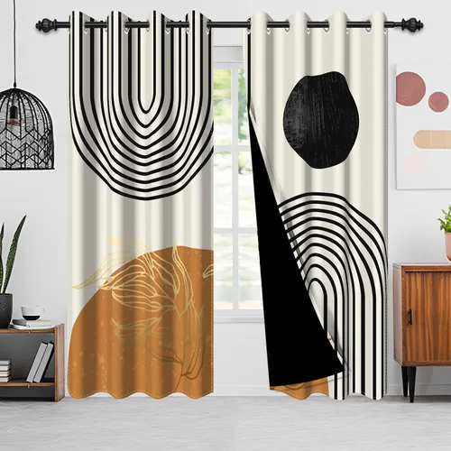 Miniatura 13 de Cortinas bohemias de cocina, diseño abstracto de mediados de siglo, arco negro, cortinas rústicas cortas para ventana de comedor, caravana, 21 x 45