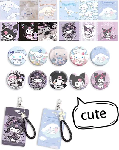 Miniatura 3 de Roffatide Anime Kuromi - Mochila Kawaii con 21 piezas de accesorios de dibujos animados estética de viaje nuevo semestre bolsa de regalo con bonitos