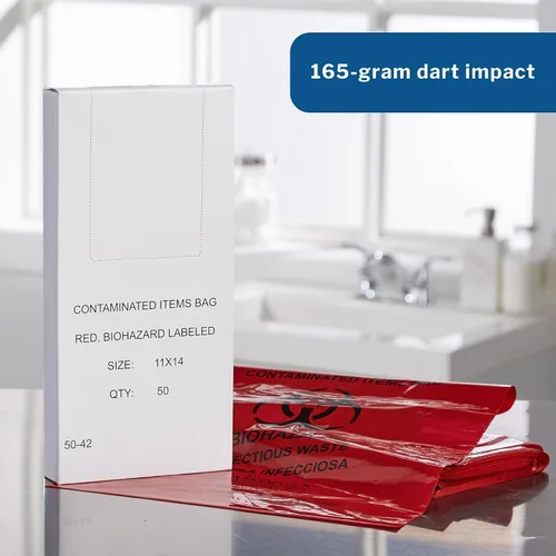 Miniatura 7 de McKesson Bolsa de basura infecciosa, riesgo biológico, fondo sellado con estrellas, rojo, 1.5 mil, 1 a 3 galones, 11 x 14 pulgadas, 50