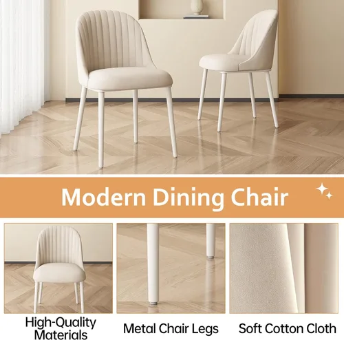 Miniatura 4 de Juego de 2 sillas de comedor color blanco crema, cómodas sillas de oficina con asiento y respaldo de alta elasticidad para sala de estar, Blanco