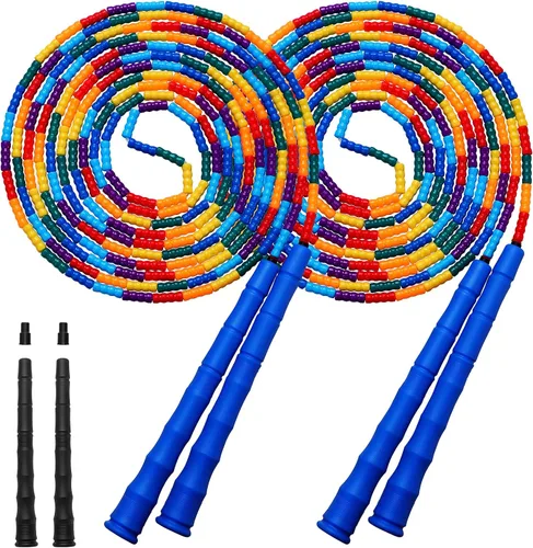 Miniatura 6 de Cuerda de saltar doble holandesa larga de 16 pies, 1 paquete/2 unidades, cuerda de saltar ajustable suave con cuentas para niños y adultos, lo