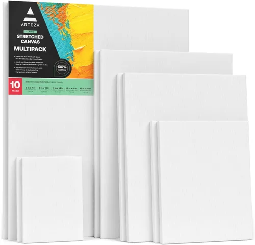 Miniatura 13 de ARTEZA Lienzo estirado, 8 x 8 pulgadas, paquete de 12, lienzo cuadrado blanco en blanco para pintura para pinturas acrílicas, al óleo y gouache