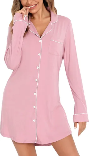Miniatura 2 de Leikar Camisones para mujer, con botones, pijama, vestido de manga corta, ropa de dormir S-XXL