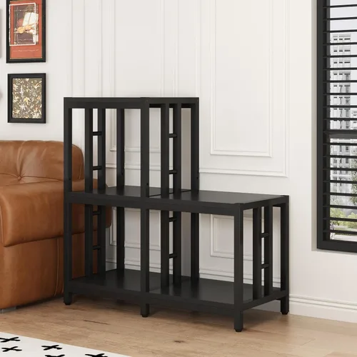 Miniatura 3 de Mini soporte para refrigerador con almacenamiento, gabinete negro para barra de café con espacio para mini refrigerador, soporte para microondas