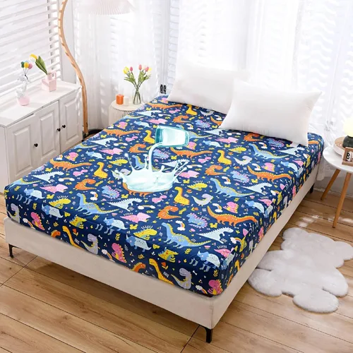 Miniatura 23 de Sábana bajera ajustable con bolsillo profundo para niños y niñas, cama individual, sábanas de tela gruesa con estampado de dinosaurios